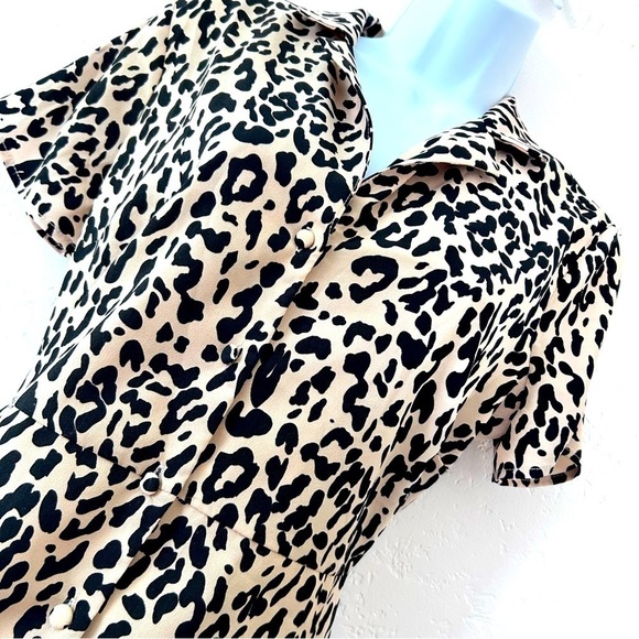 LULUS Ashlyn Taupe Leopard Print Midi Shirt Dress size Medium NWOT - Picture 4 of 14